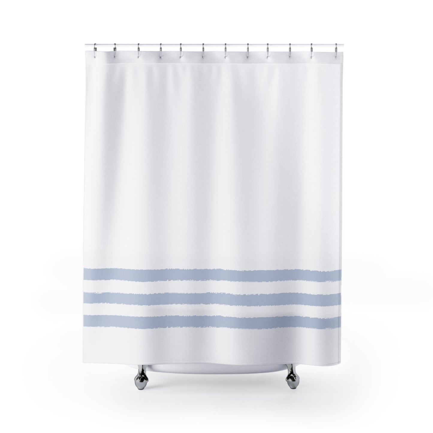 White Shower Curtain with Light Grey Hand-painted Stripe Print | SC-1231-400
