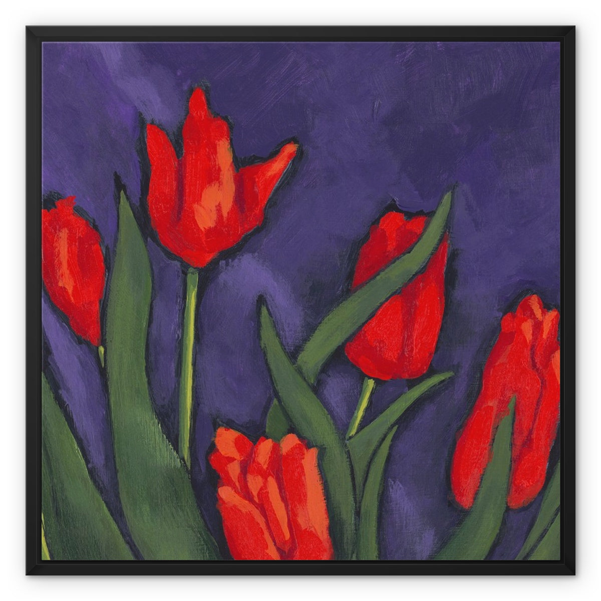 Framed Fine Art Canvas Print - 10x8 12x12 16x16 20x16 20x20 24x24 28x28 32x32 40x28 inches | Red Tulips in Acrylic, FCV-1111-1142-MW