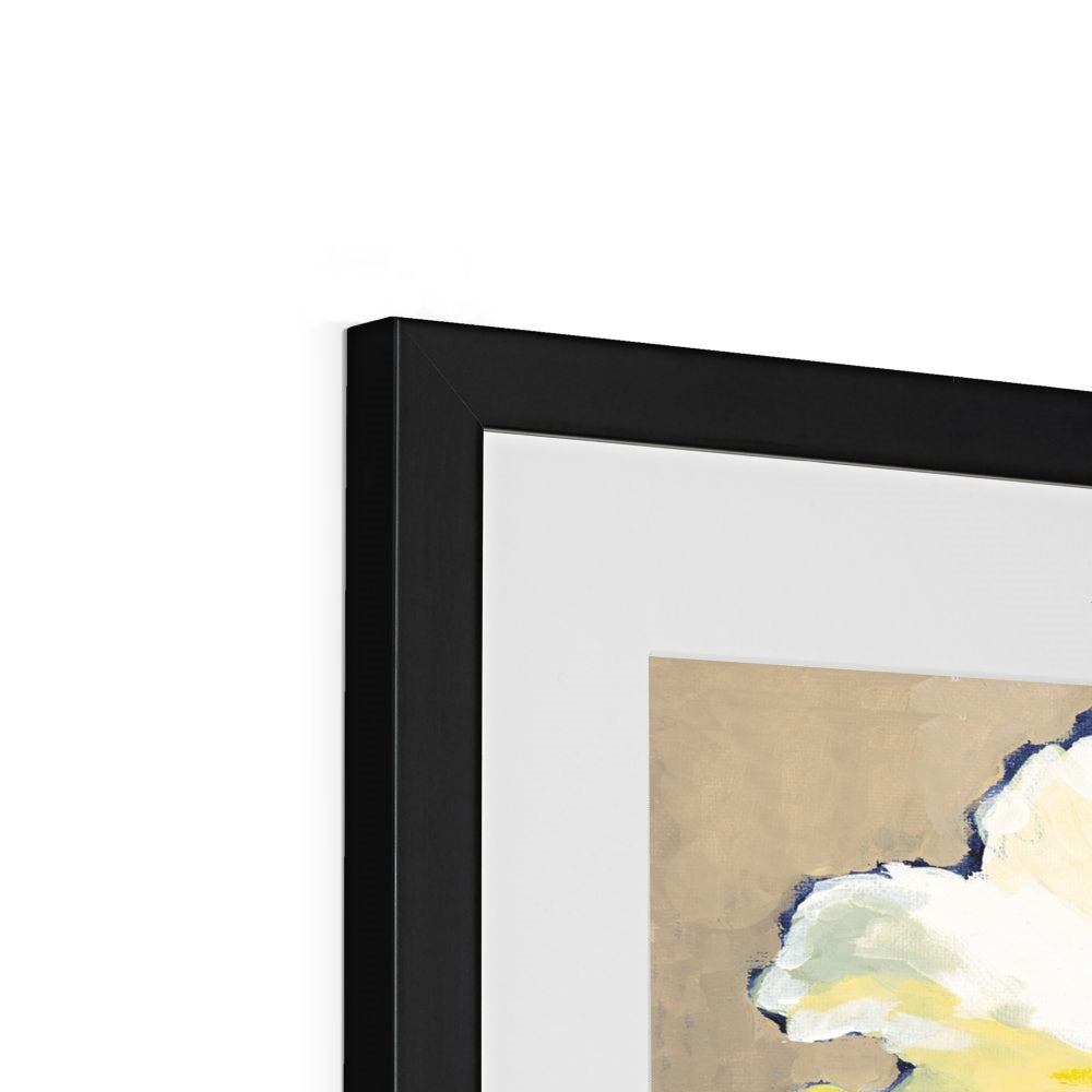 Framed Fine Art Print, White Mat - 8x8 12x12 16x16 20x20 24x24 28x28 inches | White Peonies in Acrylic, FPS-1050