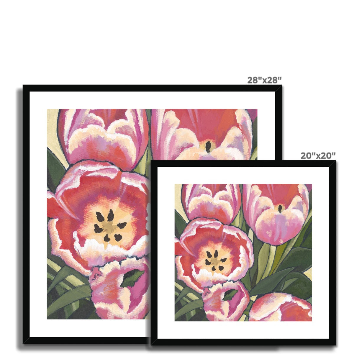 Framed Fine Art Print - 8x8 12x12 16x16 20x20 24x24 28x28 36x36 inches | Pink Tulips in Acrylic, FPS-1080
