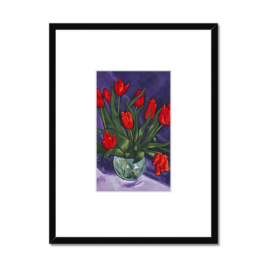 Framed Fine Art Print, Faux Mat - 18x24 inches | Red Tulips in Acrylic, FMV-1110-001