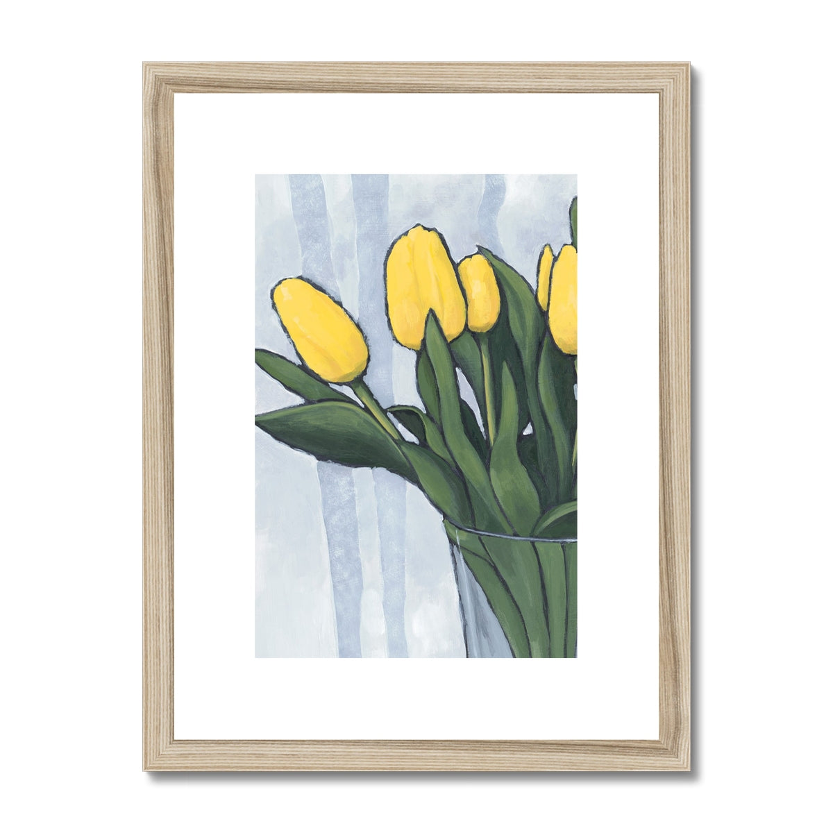 Framed Fine Art Print, White Mat - 8x12 12x16 12x18 inches | Yellow Tulips in Acrylic, FPV-1120-002