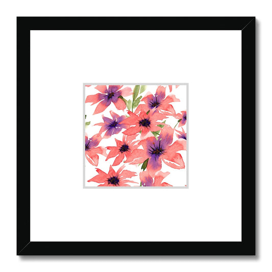 Framed Fine Art Print, Faux Mat - 12x12 inches | Pink Floral Watercolor, fms-1340-001