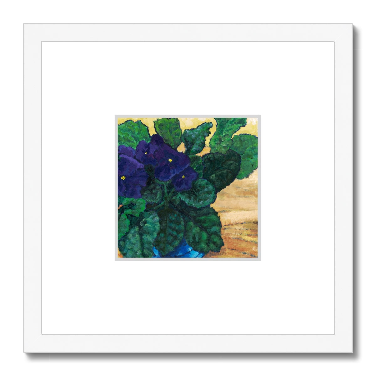 Framed Fine Art Print, Faux Mat - 12x12 inches | African Violets in Acrylic, FMS-1090