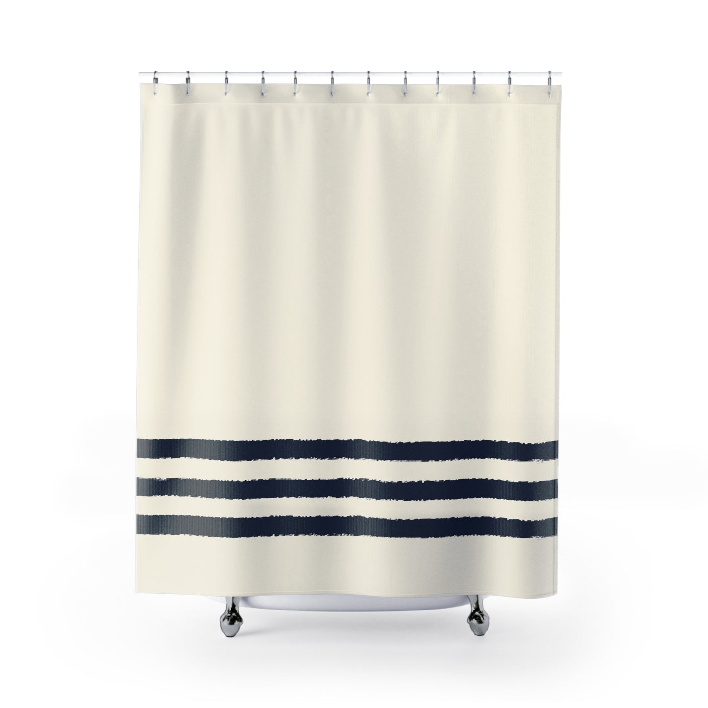Pale Cream Shower Curtain with Navy Blue Hand-painted Stripe Print | SC-1273-300