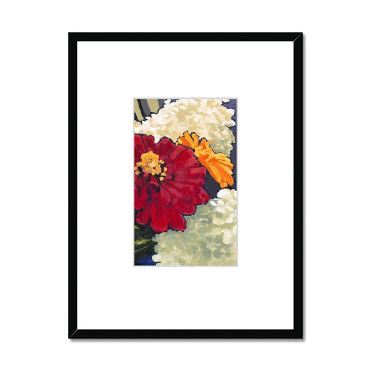 Framed Fine Art Print, Faux Mat - 18x24 inches | Hydrangeas & Zinnias in Acrylic, FMV-1030-002