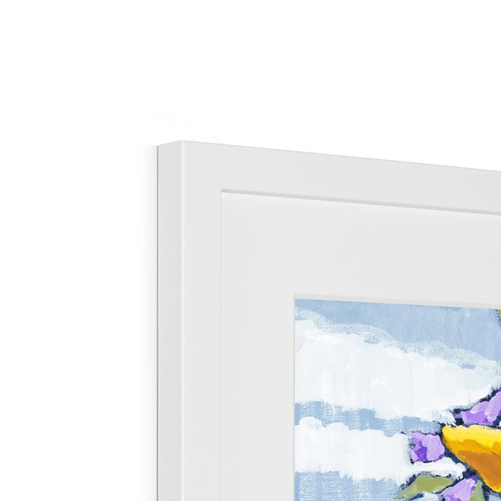 Framed Fine Art Print, White Mat - 8x8 12x12 16x16 20x20 24x24 28x28 inches | Sunflowers in Acrylic, FPS-1040