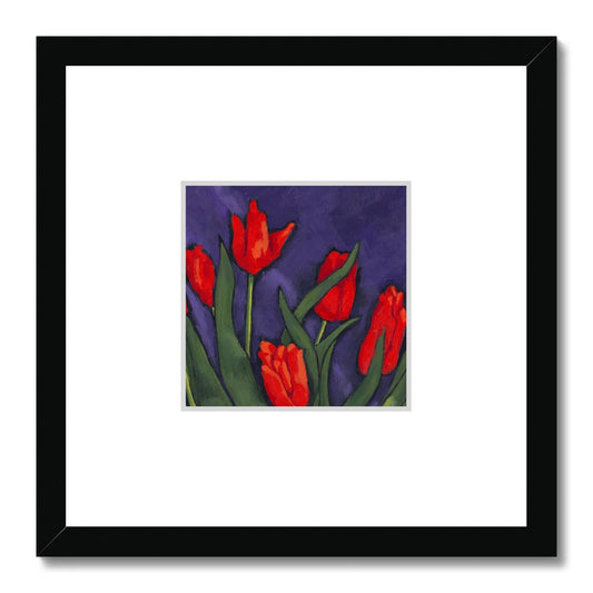 Framed Fine Art Print, Faux Mat - 12x12 inches | Red Tulips in Acrylic, FMS-1111-001