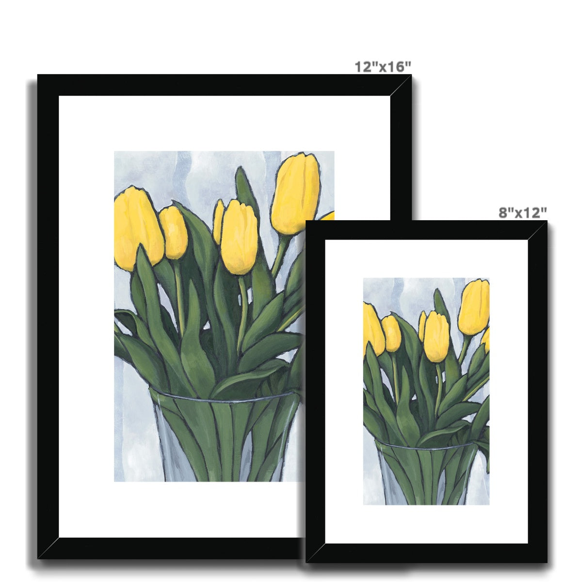 Framed Fine Art Print, White Mat - 8x12 12x16 12x18 inches | Yellow Tulips in Acrylic, FPV-1120-003