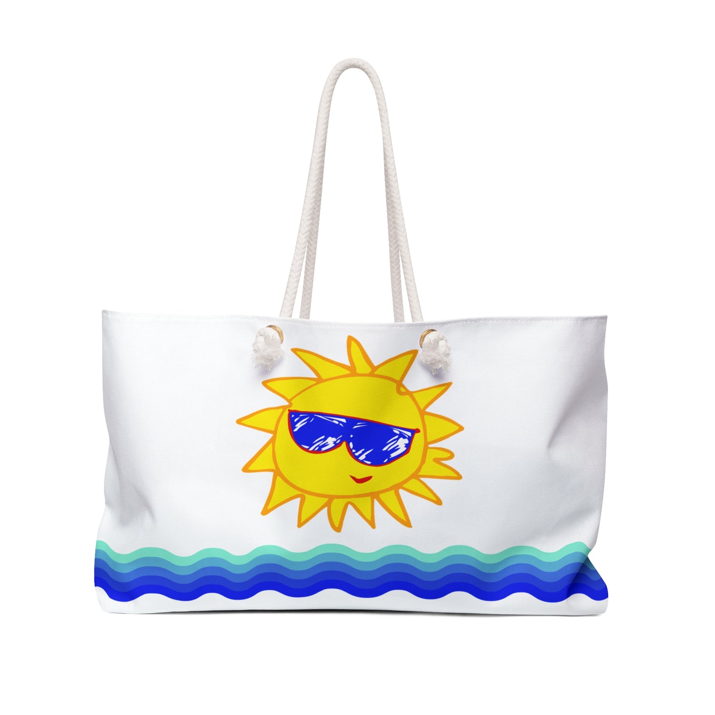 White Beach Tote / Weekender Bag with Sunfilled Cheerful Vibes | WBSF-W