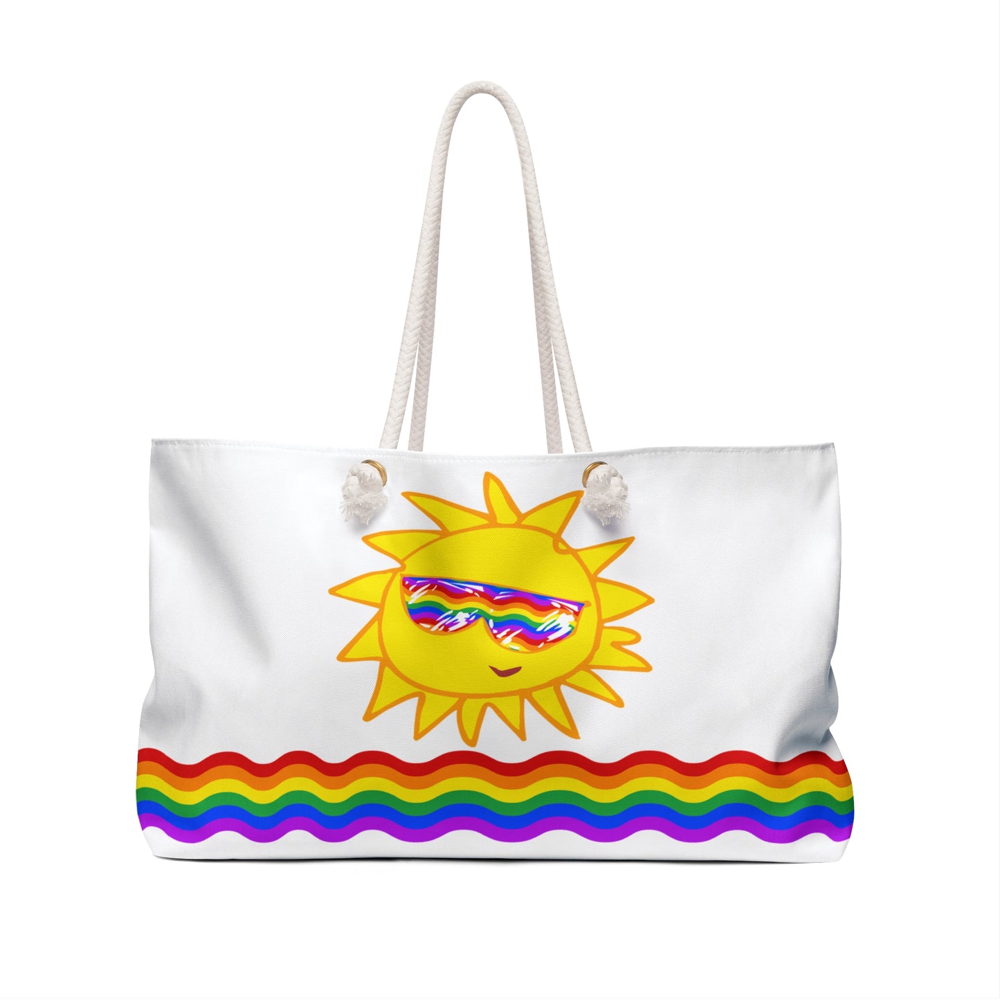 White Beach Tote / Weekender Bag with Sunfilled Rainbow Vibes | WBPF-W