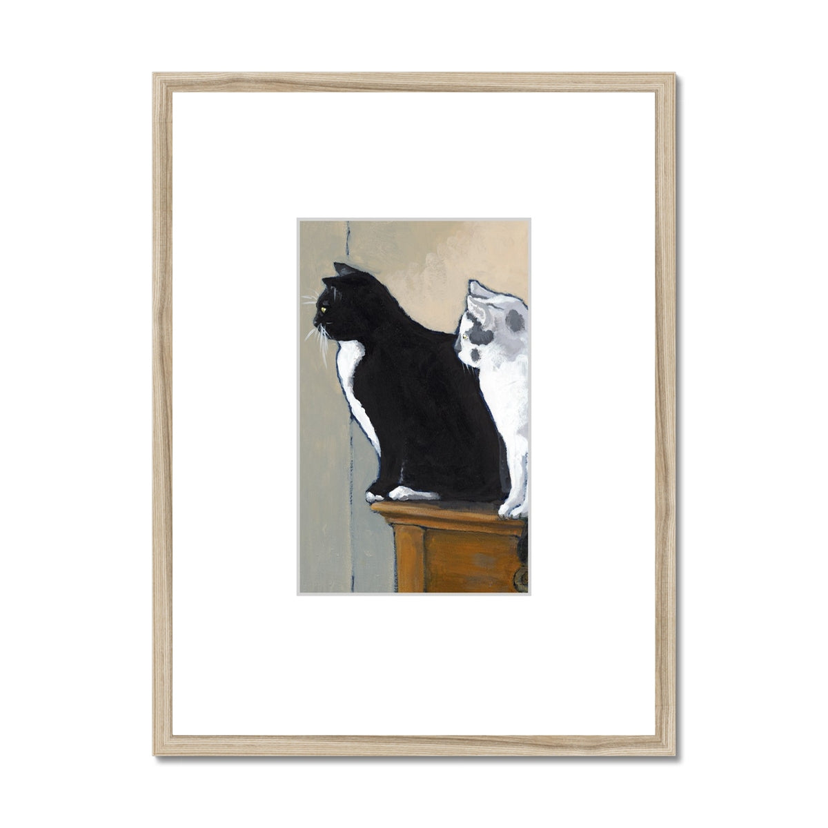 Framed Fine Art Print, Faux Mat - 18x24 inches | Black Cat White Cat in Acrylic, FMV-1000-1122