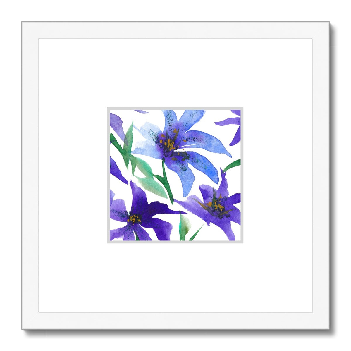 Framed Fine Art Print, Faux Mat - 12x12 inches | Purple Floral Watercolor, fms-1300-001
