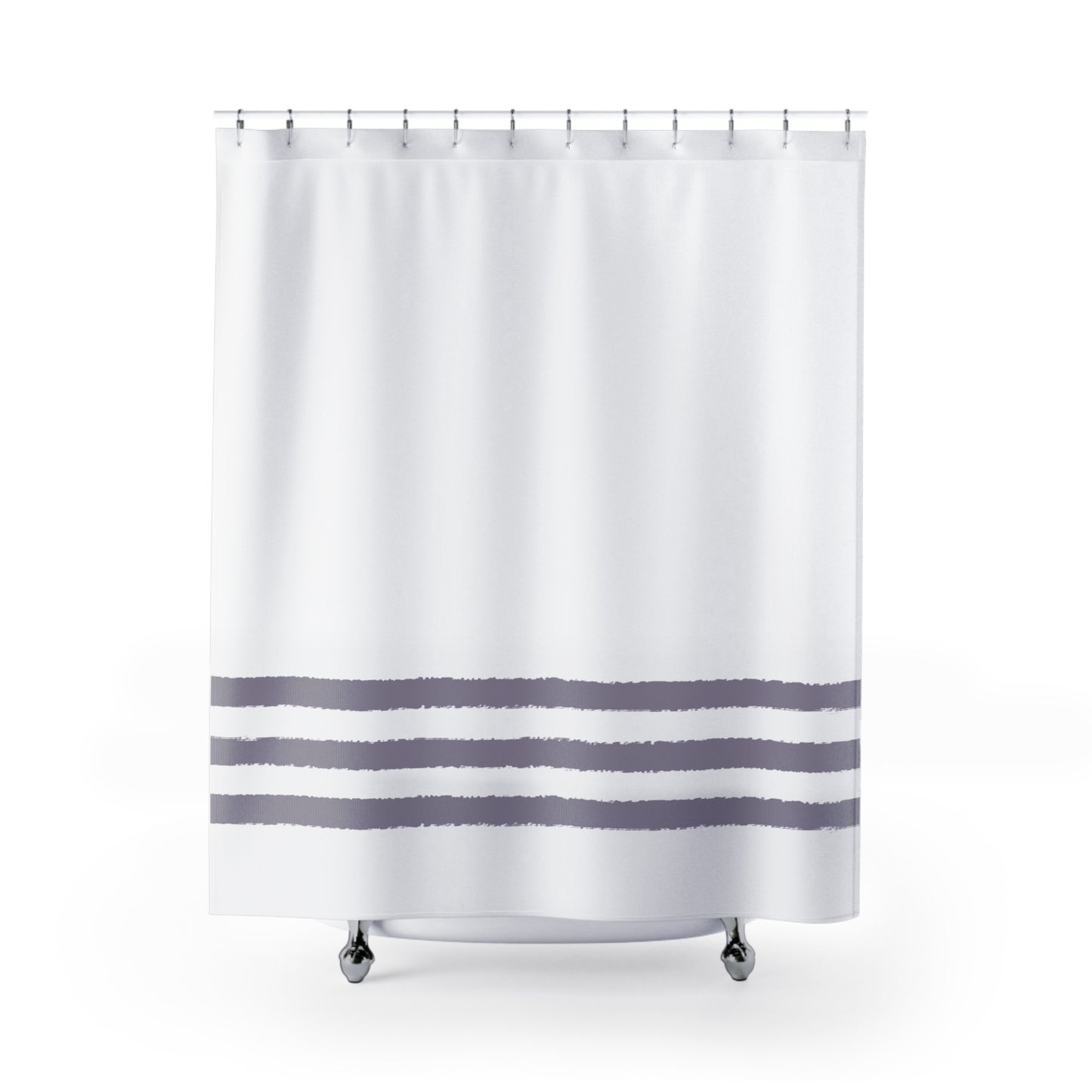 White Shower Curtain with Lavender Hand-painted Stripe Print | SC-1262-367