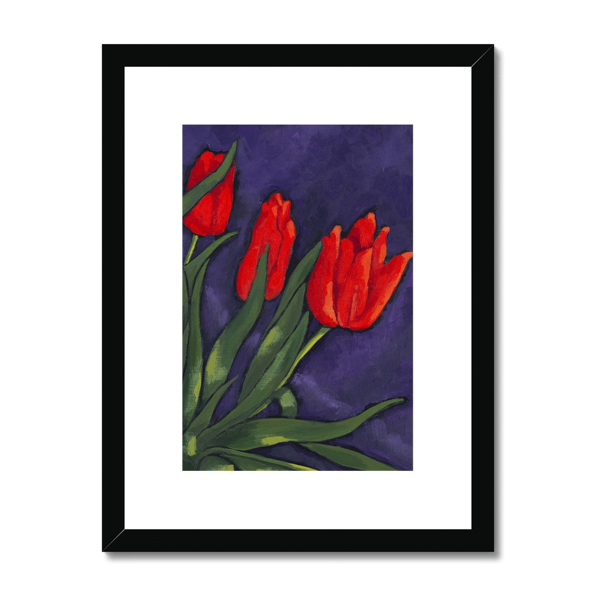 Framed Fine Art Print, White Mat - 8x12 12x16 12x18 inches | Red Tulips in Acrylic, FPV-1111-003