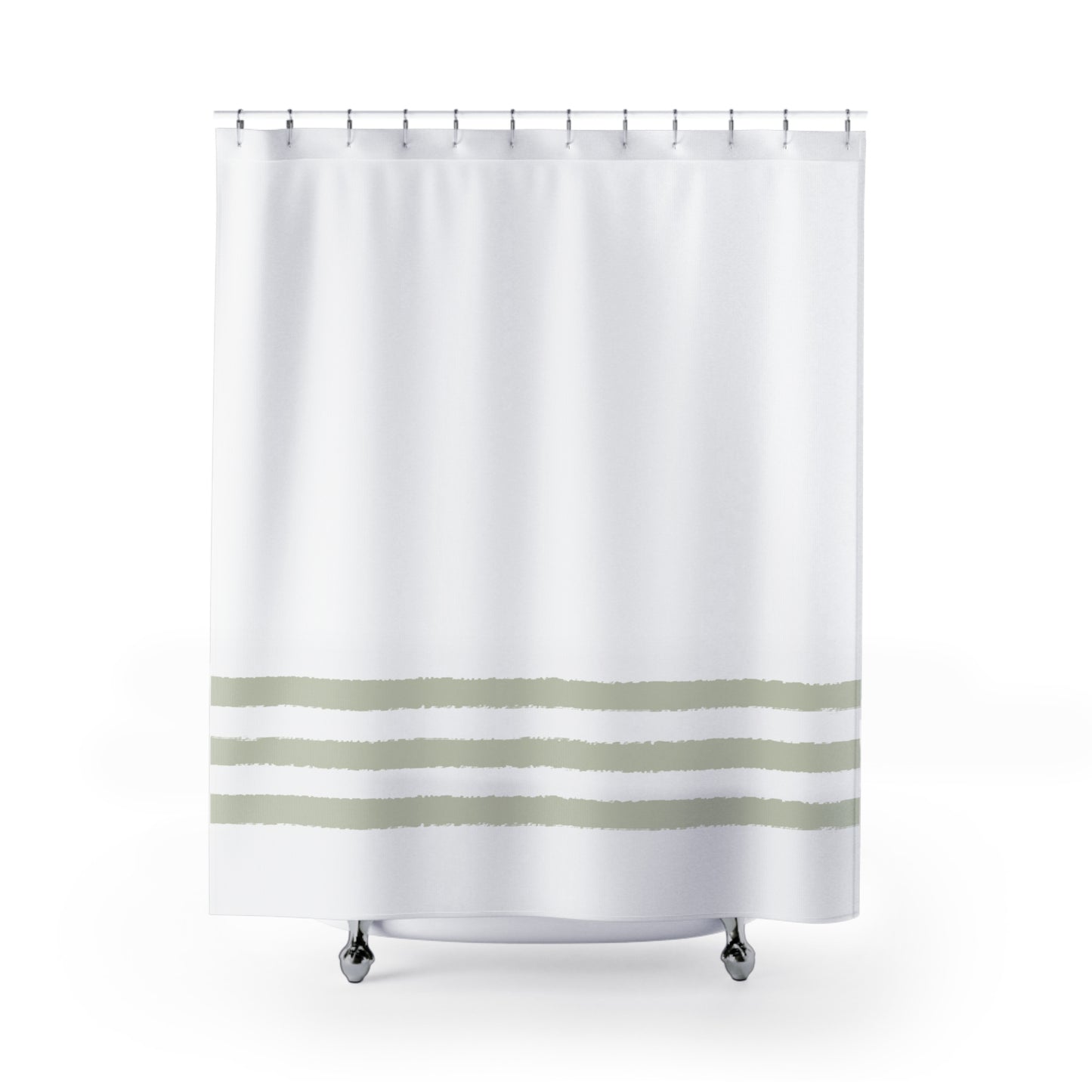 White Shower Curtain with Pale Green Hand-painted Stripe Print | SC-1241-400