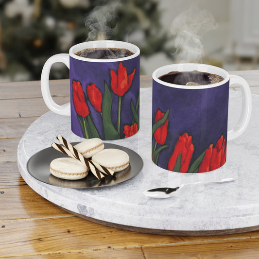 11oz Fine Art Ceramic Mug | Red Tulips, CM-1110