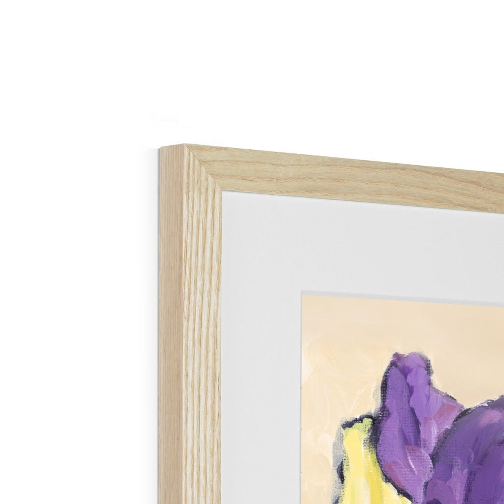 Framed Fine Art Print, White Mat - 8x8 12x12 16x16 20x20 24x24 28x28 36x36 inches | Purple & Yellow Tulips in Acrylic, FPS-1060-001