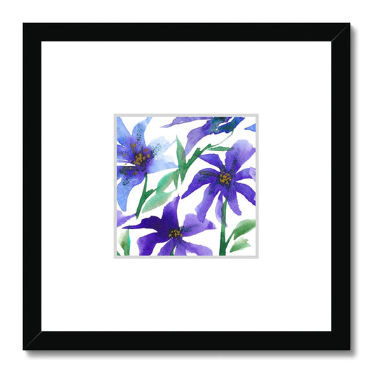 Framed Fine Art Print, Faux Mat - 12x12 inches | Purple Floral Watercolor, fms-1300-002