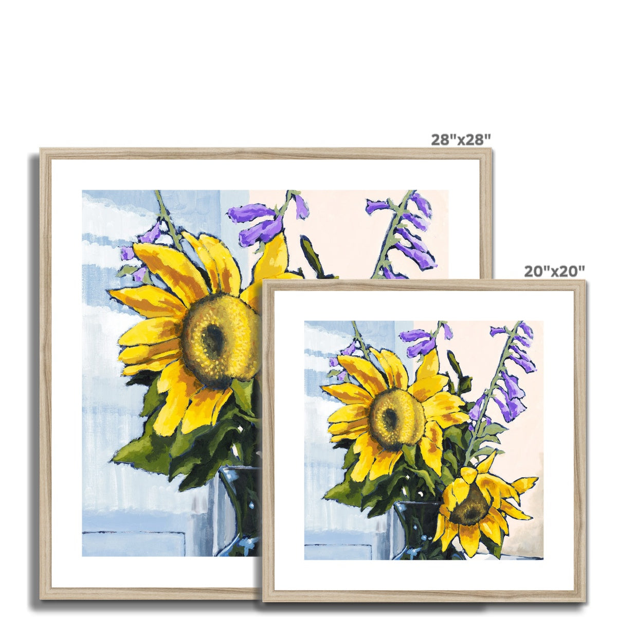 Framed Fine Art Print, White Mat - 8x8 12x12 16x16 20x20 24x24 28x28 inches | Sunflowers in Acrylic, FPS-1040