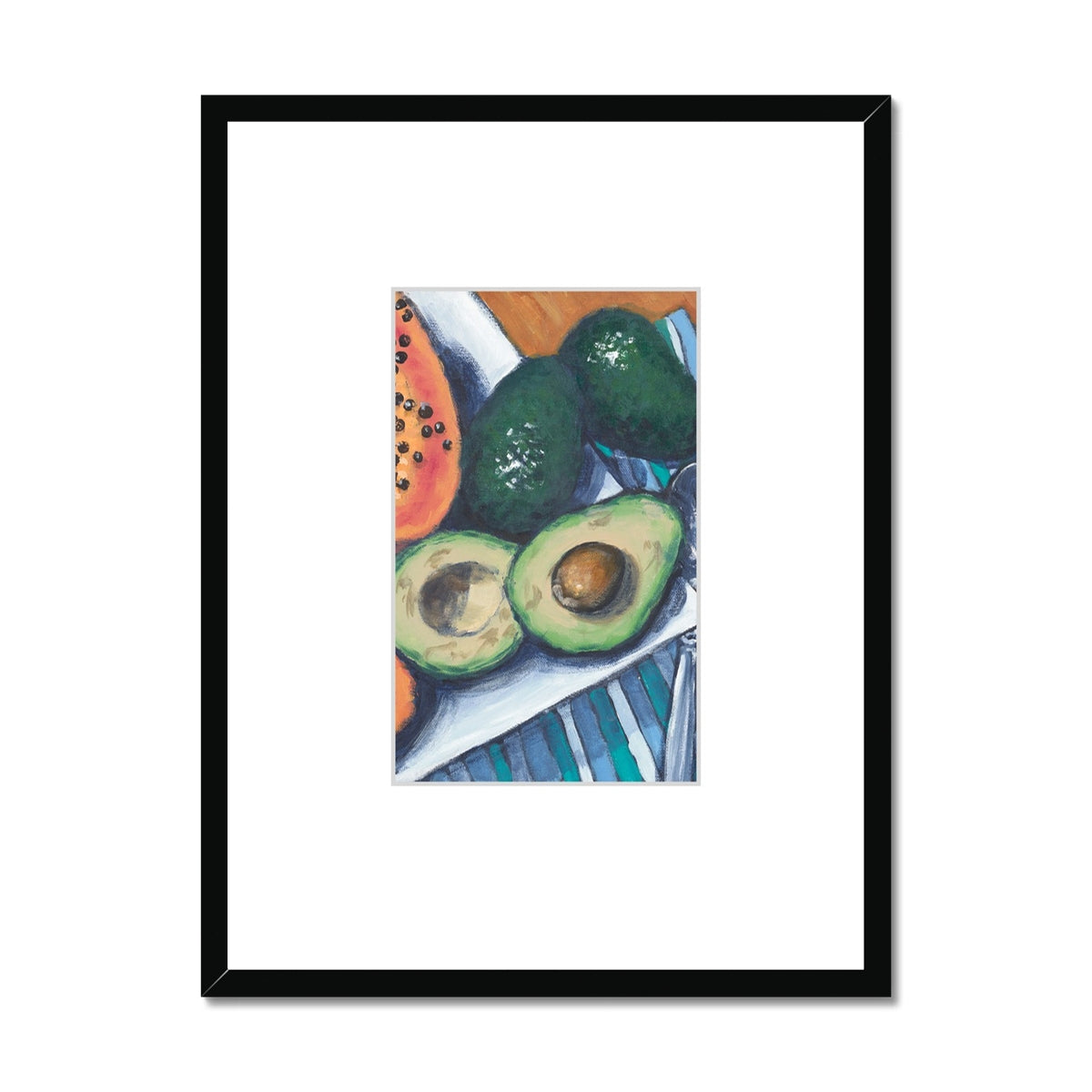 Framed Fine Art Print, Faux Mat - 18x24 inches | Papaya & Avocados in Acrylic, FMV-1000-1105-003