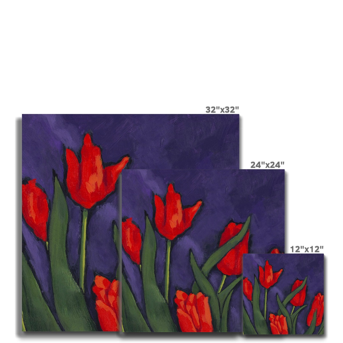 Fine Art Canvas Print - 10x8 12x12 16x16 20x16 20x20 24x24 28x28 32x32 40x28 inches | Red Tulips in Acrylic, CPH-1111-1142-MW