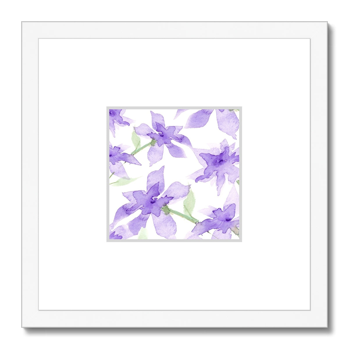 Framed Fine Art Print, Faux Mat - 12x12 inches | Purple Floral Watercolor, fms-1320-004