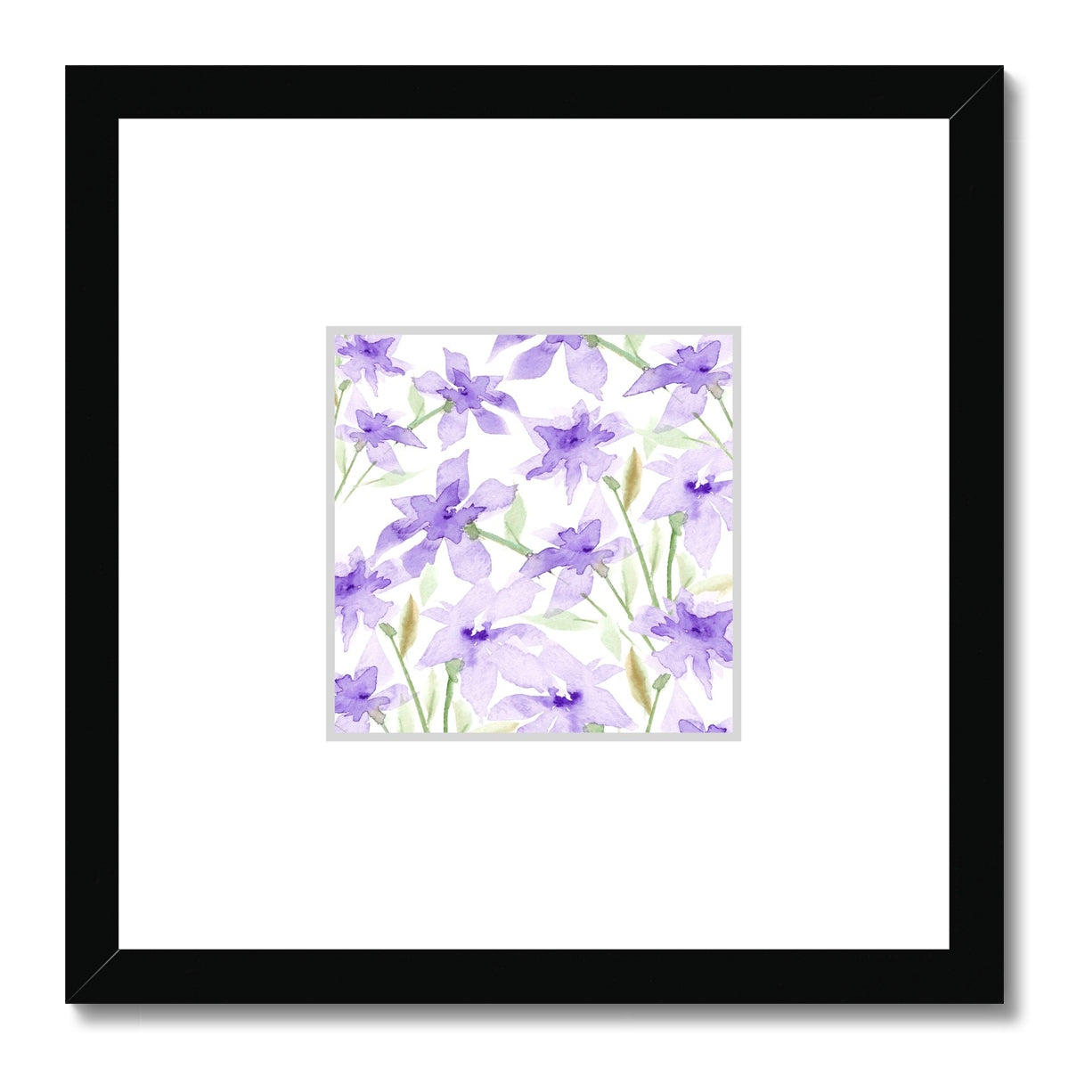 Framed Fine Art Print, Faux Mat - 12x12 inches | Purple Floral Watercolor, fms-1320-001