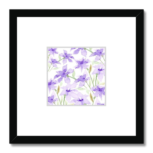 Framed Fine Art Print, Faux Mat - 12x12 inches | Purple Floral Watercolor, fms-1320-001