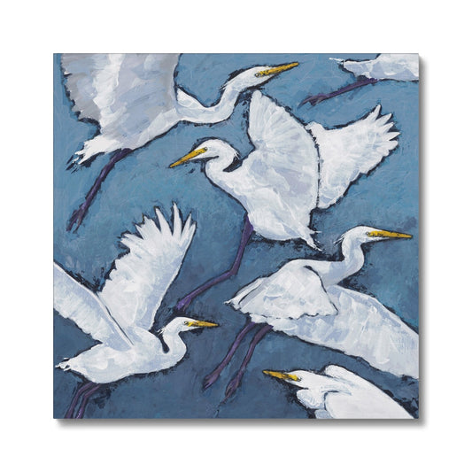 Fine Art Canvas Print - 16x16 20x20 24x24 28x28 32x32 inches| White Herons in Acrylic, CPS-1020-001-MW