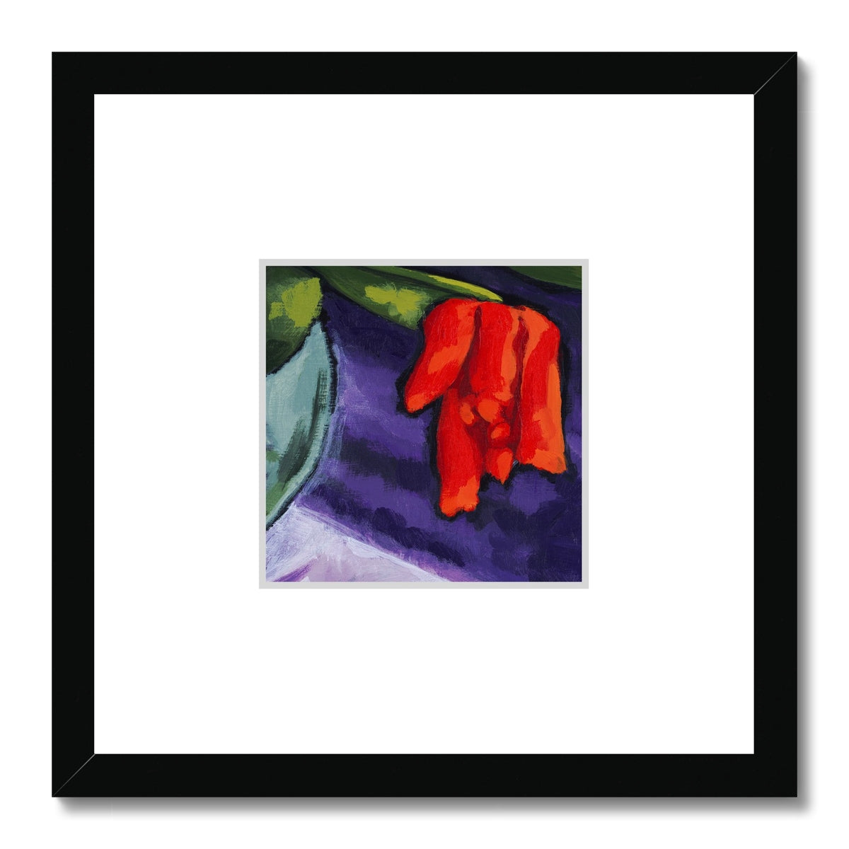 Framed Fine Art Print, Faux Mat - 12x12 inches | Red Tulips in Acrylic, FMS-1111-002