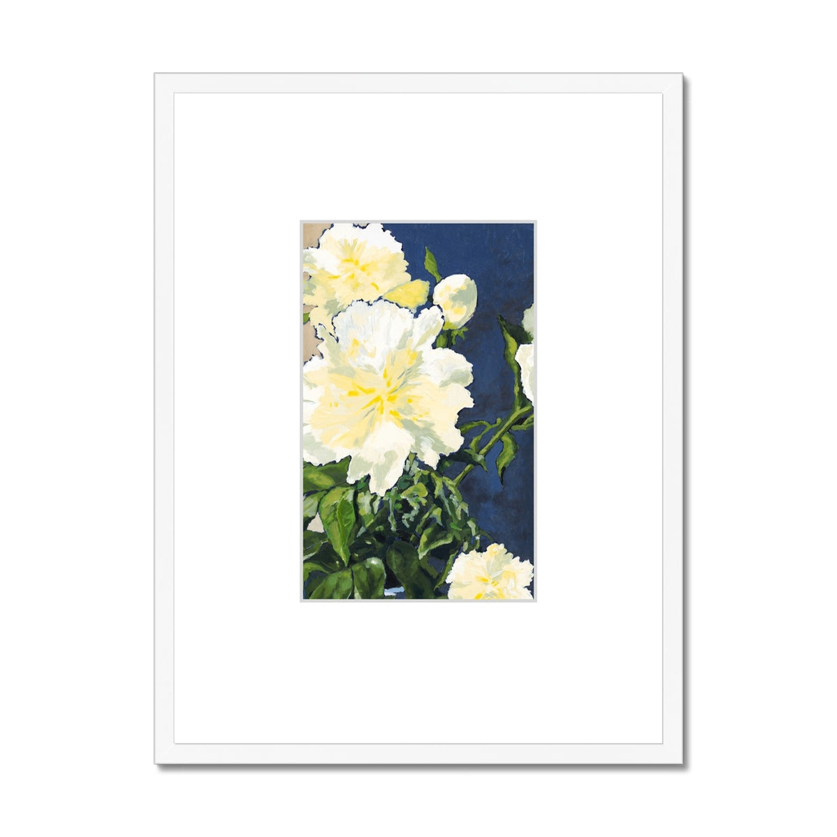 Framed Fine Art Print, Faux Mat - 18x24 inches | White Peonies in Acrylic, FMV-1050