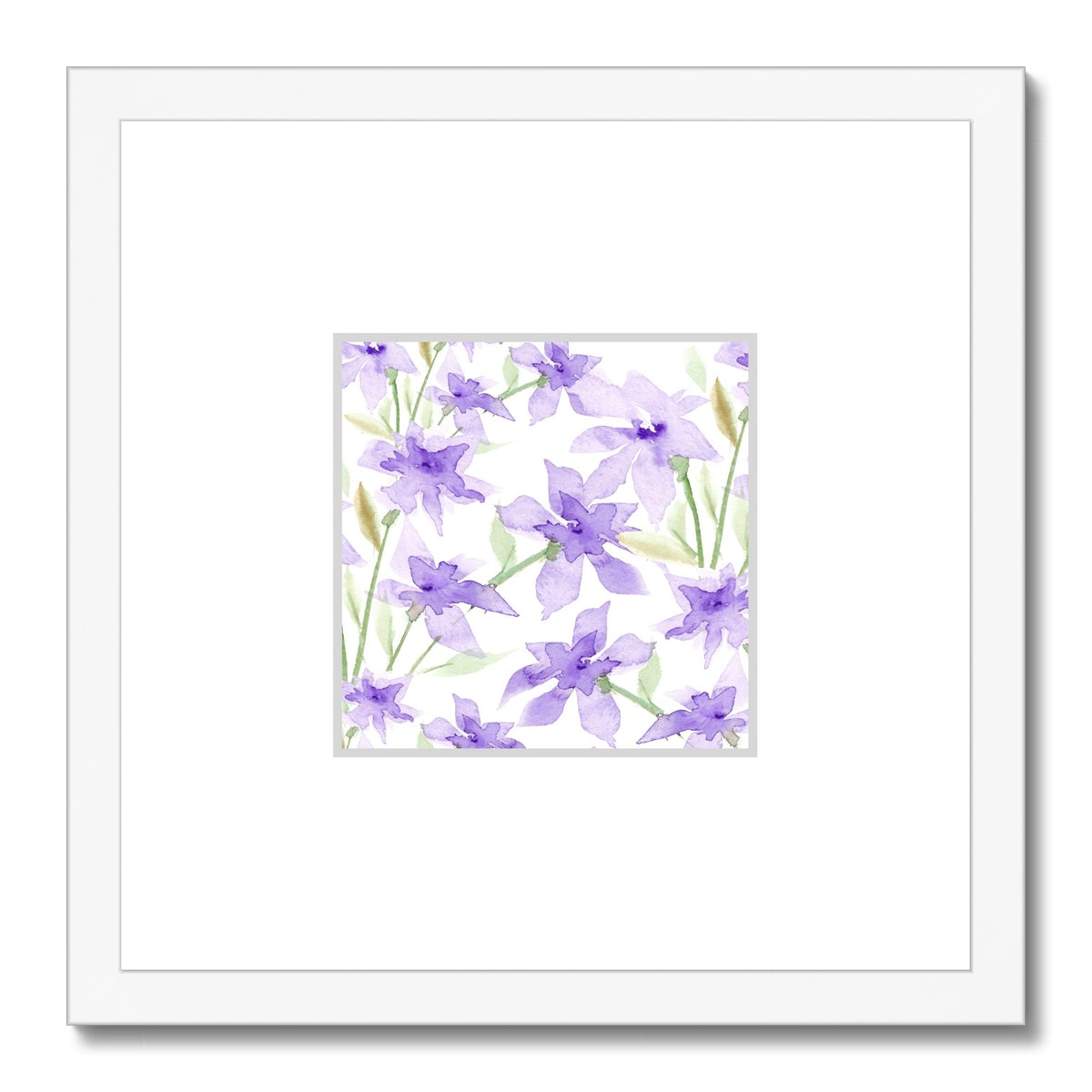 Framed Fine Art Print, Faux Mat - 12x12 inches | Purple Floral Watercolor, fms-1320-002