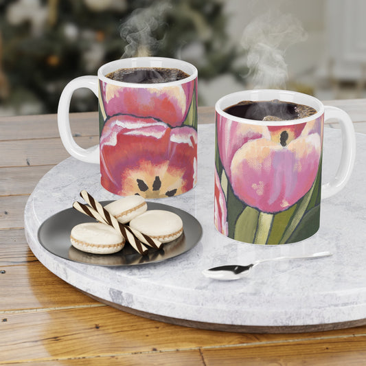 11oz Fine Art Ceramic Mug | Pink Tulips, CM-1080