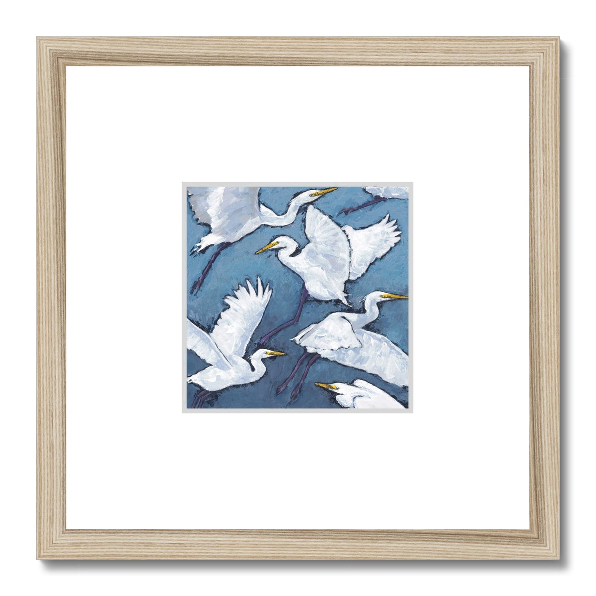 Framed Fine Art Print, Faux Mat - 12x12 inches | White Herons in Acrylic, FMS-1020-001