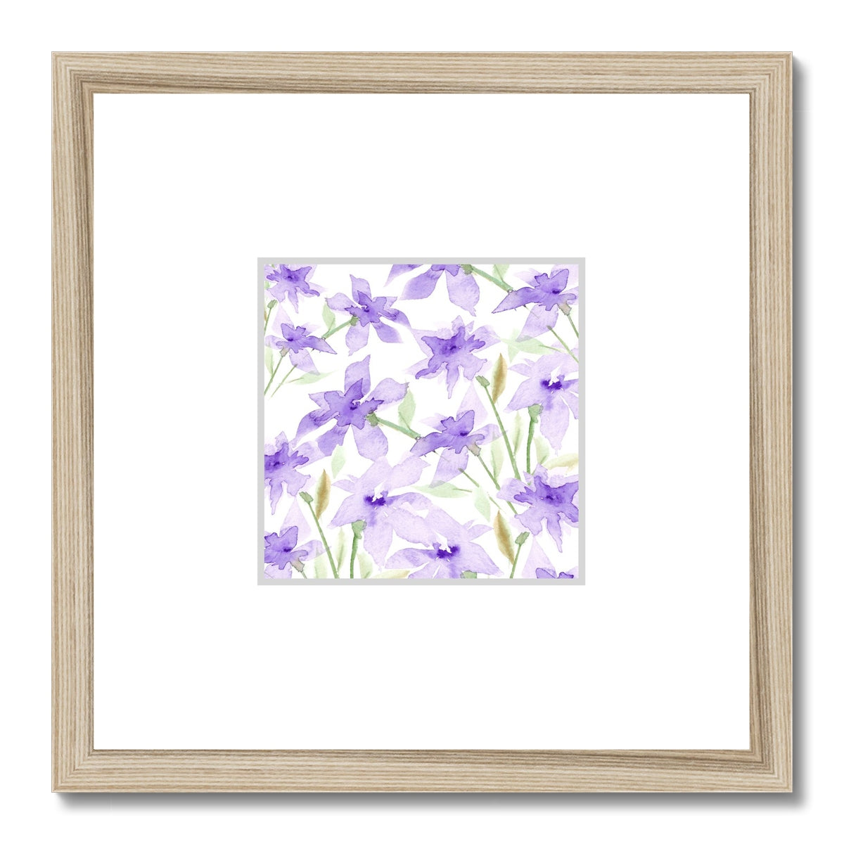 Framed Fine Art Print, Faux Mat - 12x12 inches | Purple Floral Watercolor, fms-1320-001