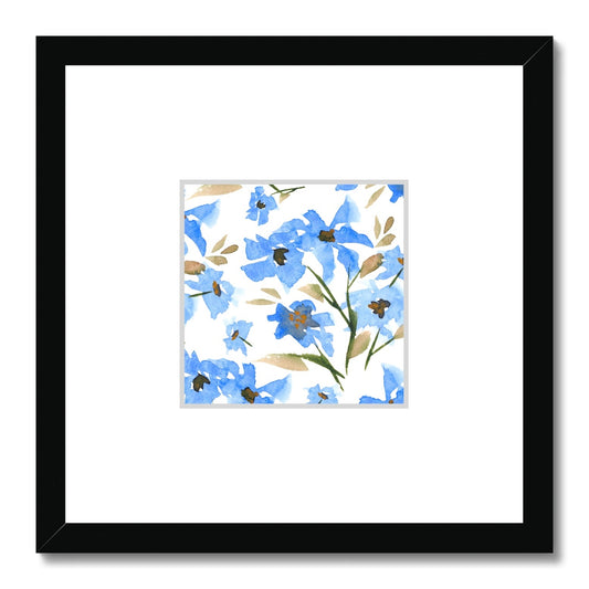 Framed Fine Art Print, Faux Mat - 12x12 inches | Blue Floral Watercolor, fms-1400-001