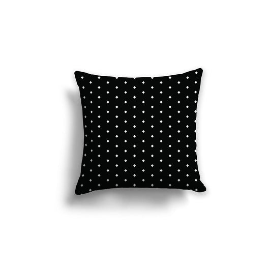Black Cotton Canvas Cushion Covers with Fine Off-White Diamonds on Front, 18 x 18 inches / 46 x 46 cm