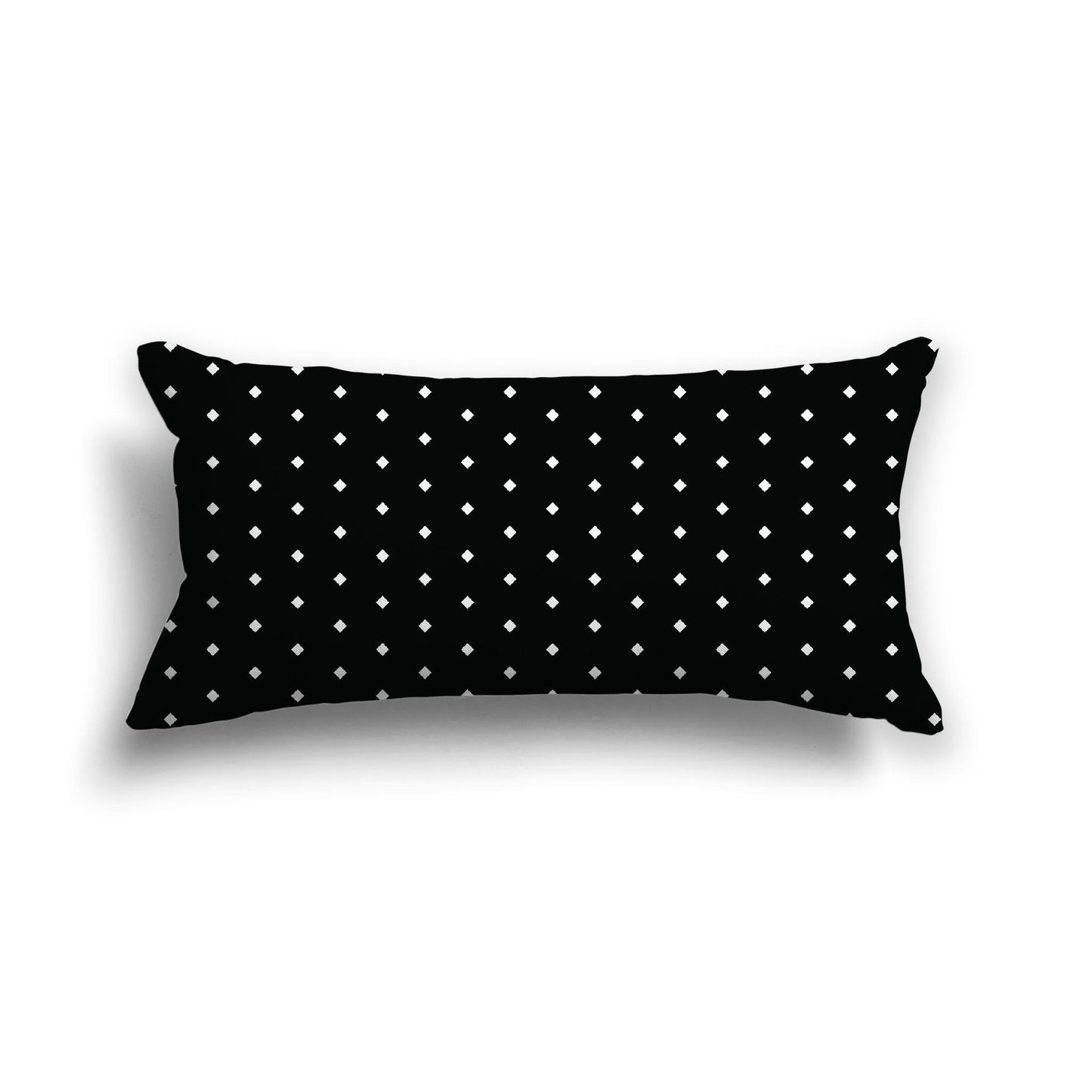 Black Cotton Canvas Cushion Covers with Fine Off-White Diamonds on Front, 24 x 12 inches / 61 x 30 cm
