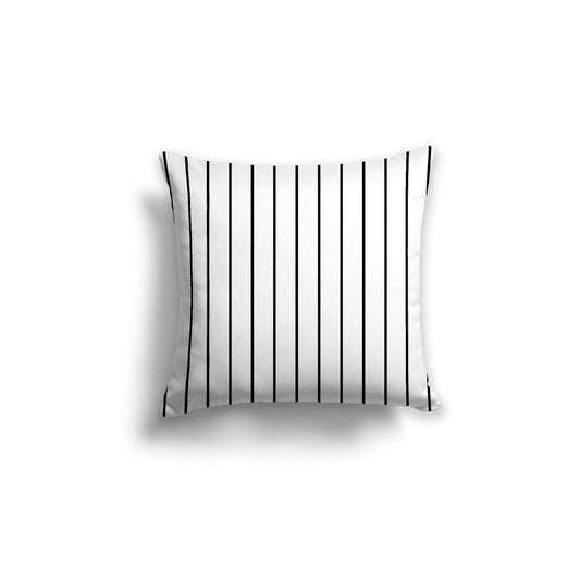 Off-White Cotton Canvas Cushion Covers with Fine Black Stripes on Front, 18 x 18 inches / 46 x 46 cm
