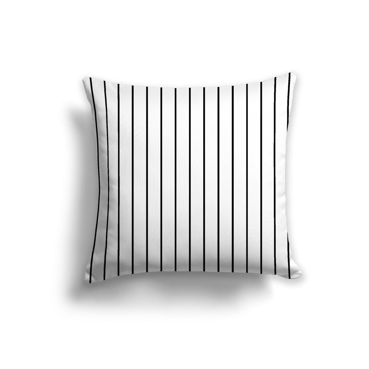 Off-White Cotton Canvas Cushion Covers with Fine Black Stripes on Front, 22 x 22 inches / 56 x 56 cm