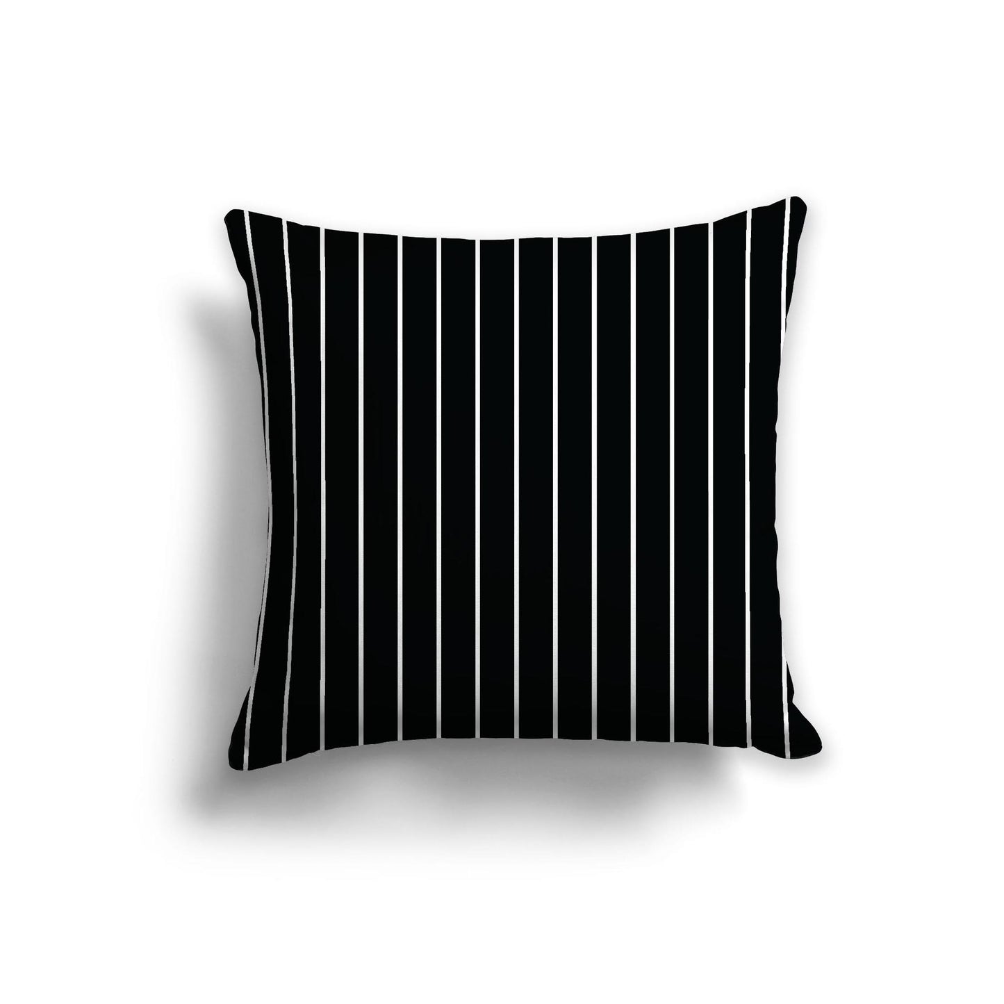 Black Cotton Canvas Cushion Covers with Fine Off-White Stripes on Front, 22 x 22 inches / 56 x 56 cm