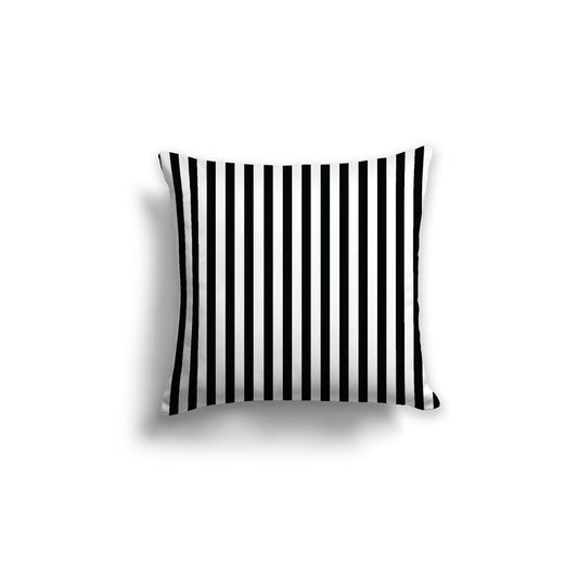 Off-White Cotton Canvas Cushion Covers with Thin Black Bars on Front, 18 x 18 inches / 46 x 46 cm