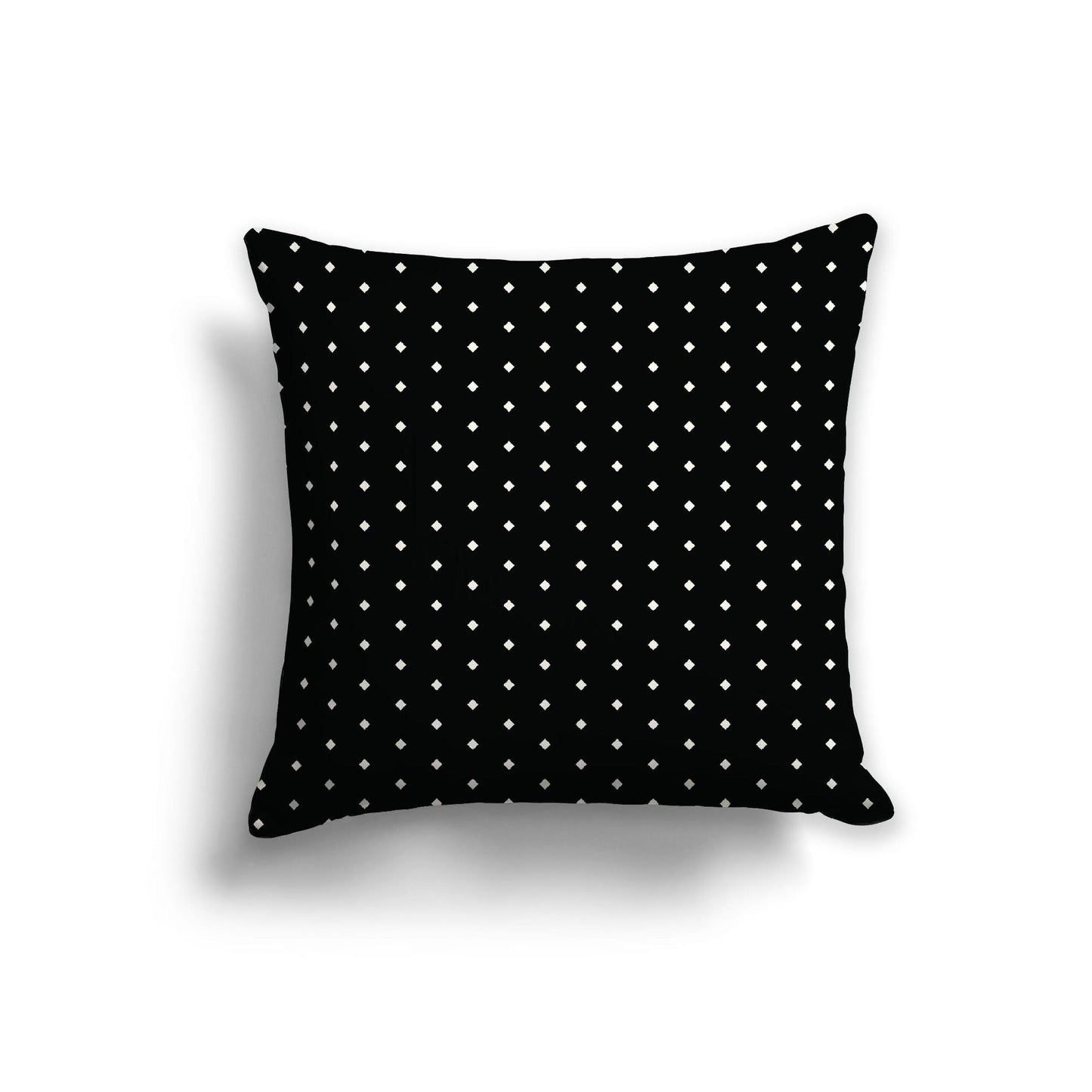 Black Cotton Canvas Cushion Covers with Fine Pale Cream Diamonds on Front, 22 x 22 inches