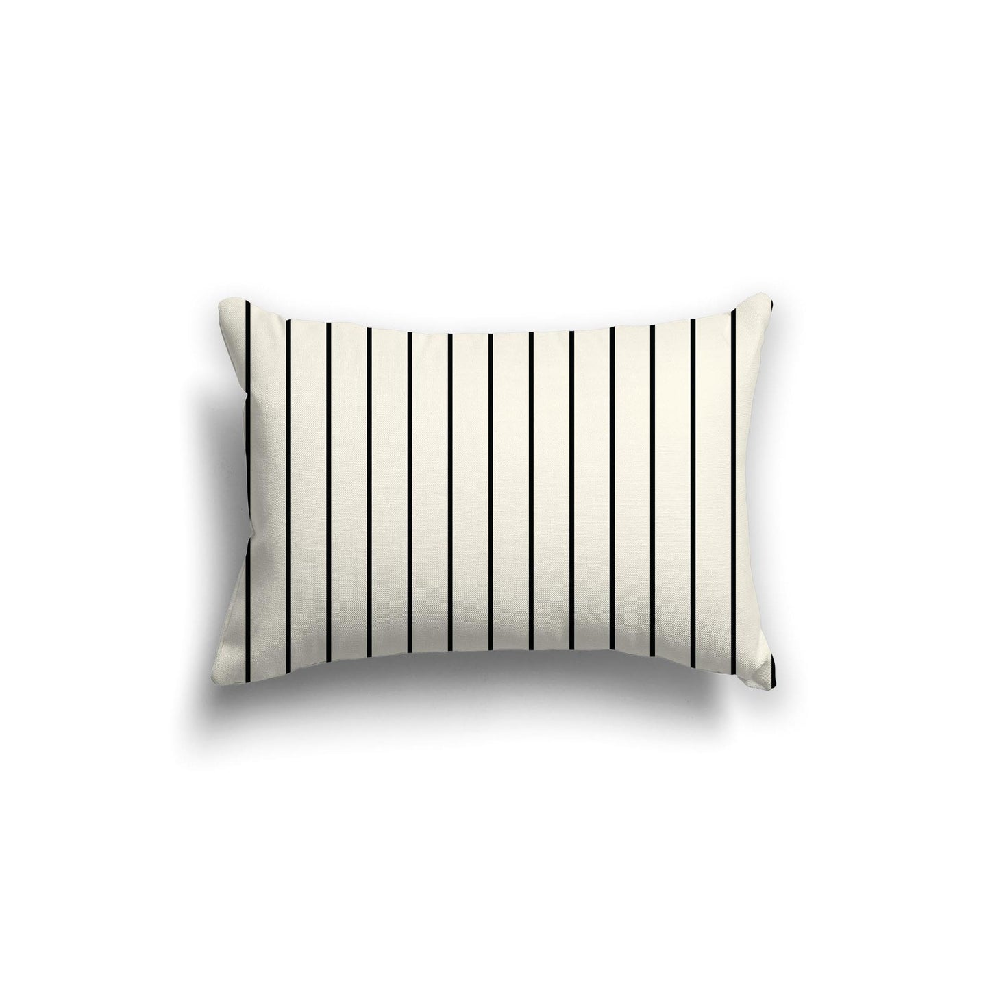 Pale Cream Cotton Canvas Cushion Covers with Fine Black Stripes on Front, 20 x 14 inches