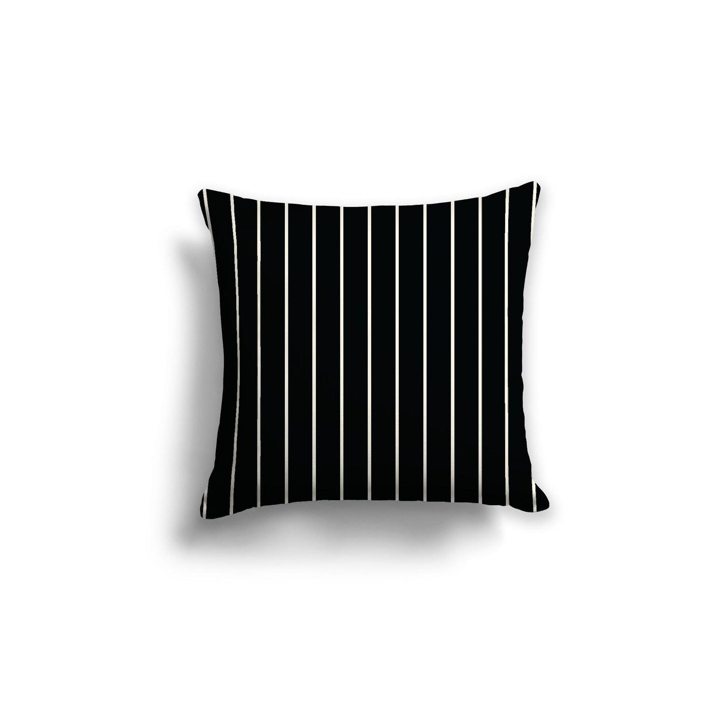 Black Cotton Canvas Cushion Covers with Fine Pale Cream Stripes on Front, 18 x 18 inches / 46 x 46 cm