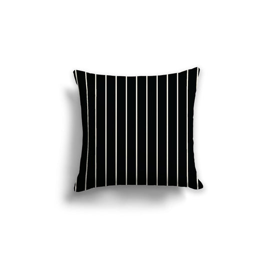 Black Cotton Canvas Cushion Covers with Fine Pale Cream Stripes on Front, 18 x 18 inches / 46 x 46 cm