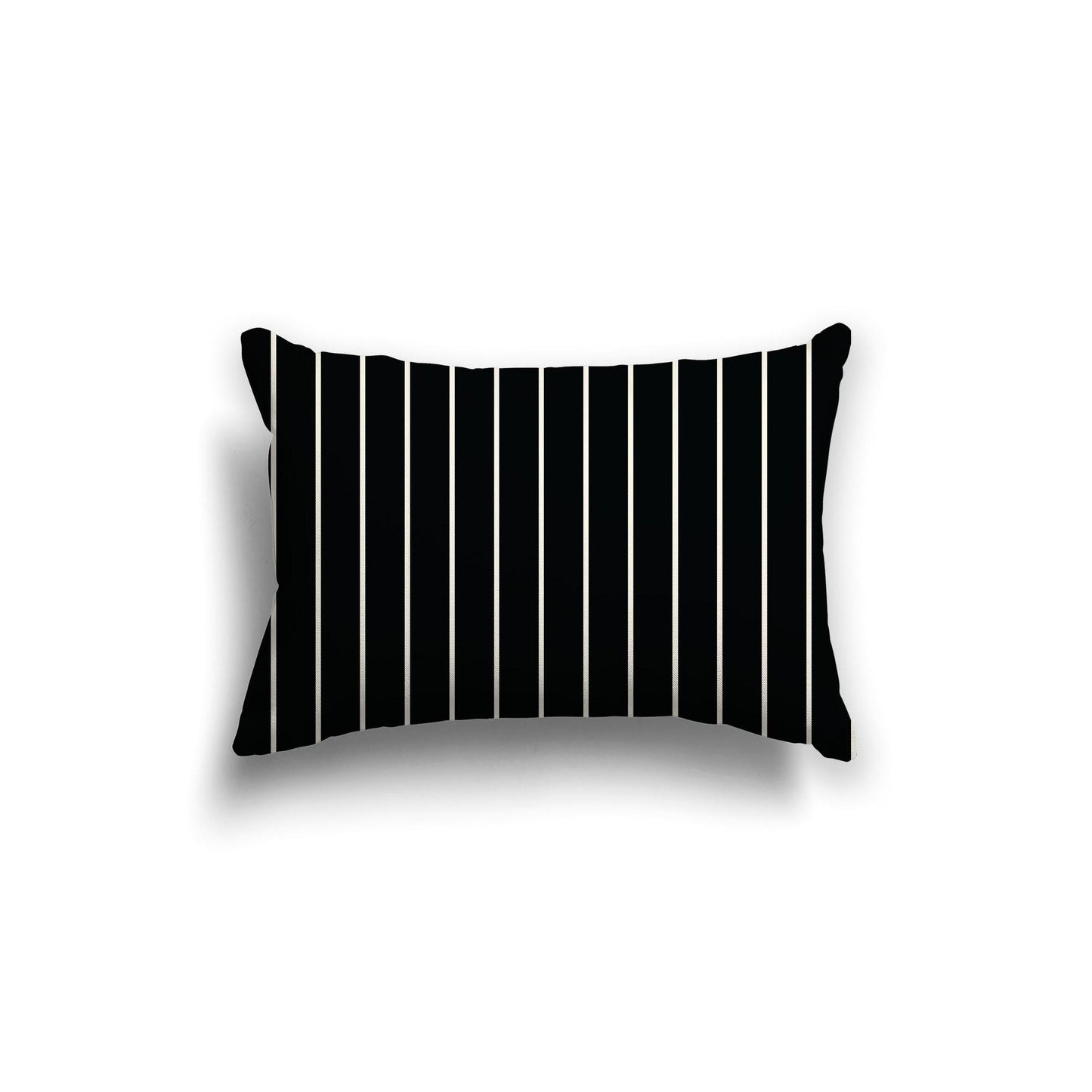 Black Cotton Canvas Cushion Covers with Fine Pale Cream Stripes on Front, 20 x 14 inches