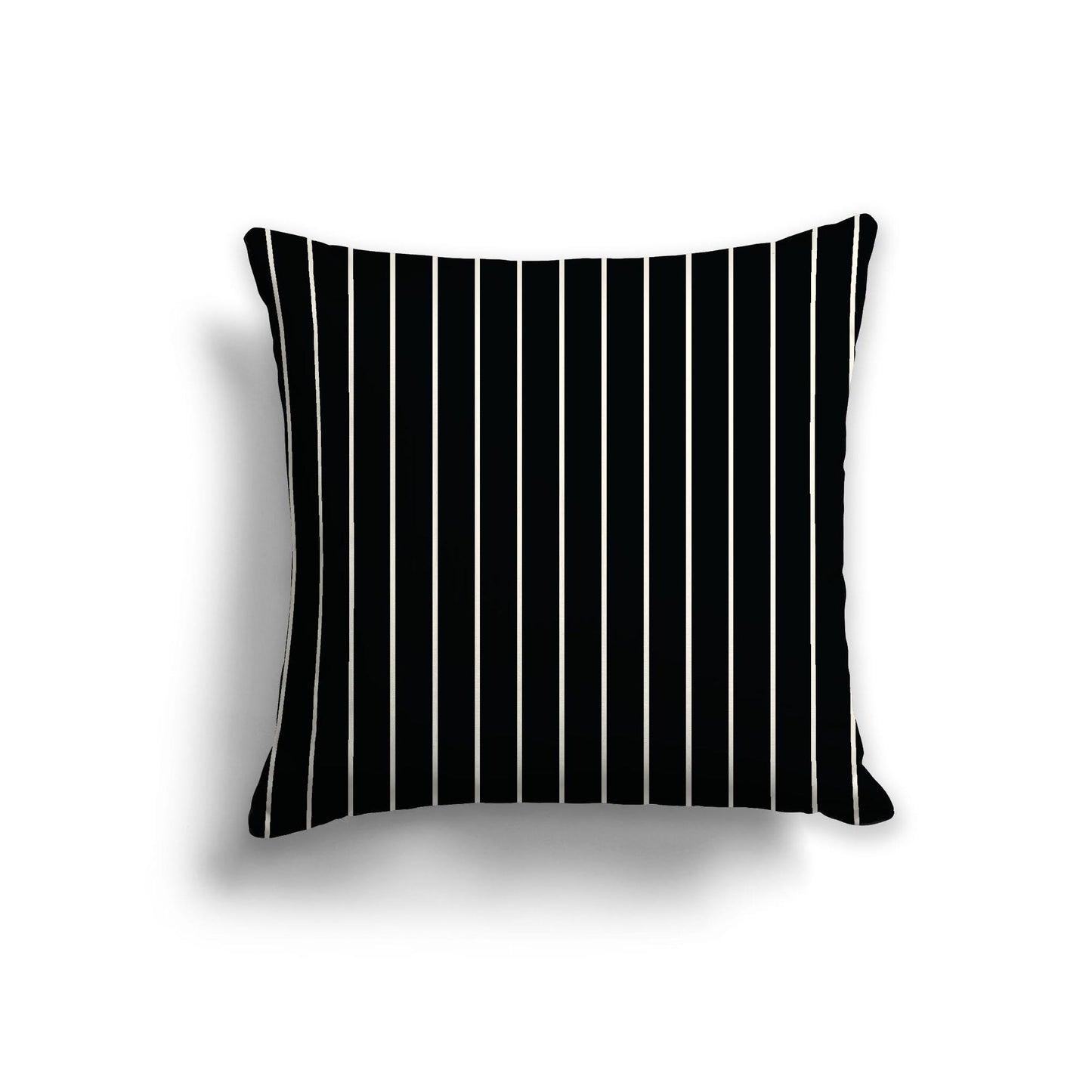 Black Cotton Canvas Cushion Covers with Fine Pale Cream Stripes on Front, 22 x 22 inches