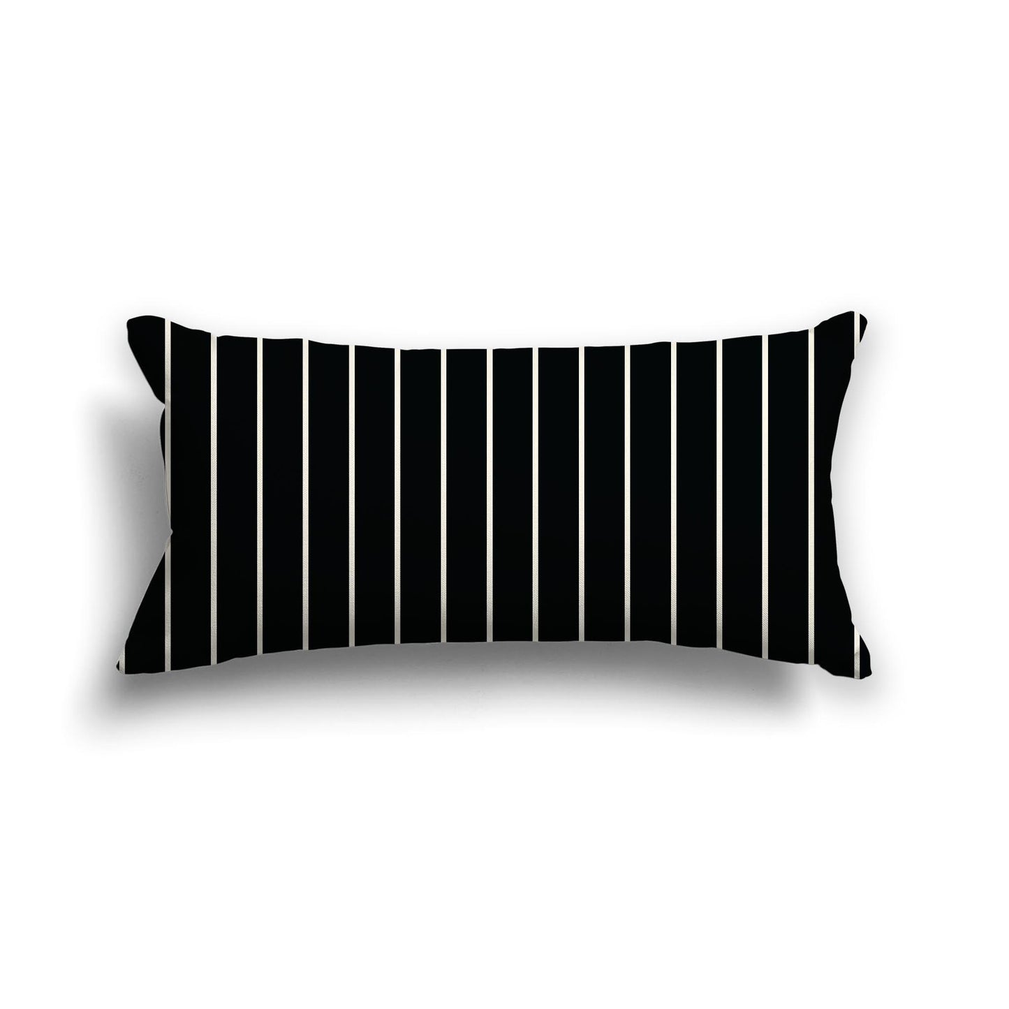 Black Cotton Canvas Cushion Covers with Fine Pale Cream Stripes on Front, 24 x 12 inches / 61 x 30 cm